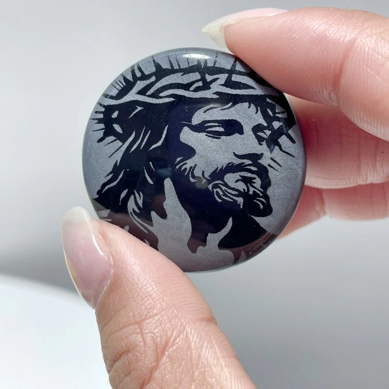 Black Obsidian Engraved Jesus Christ Round Slices DIY Accessories Wholesale - Image 5