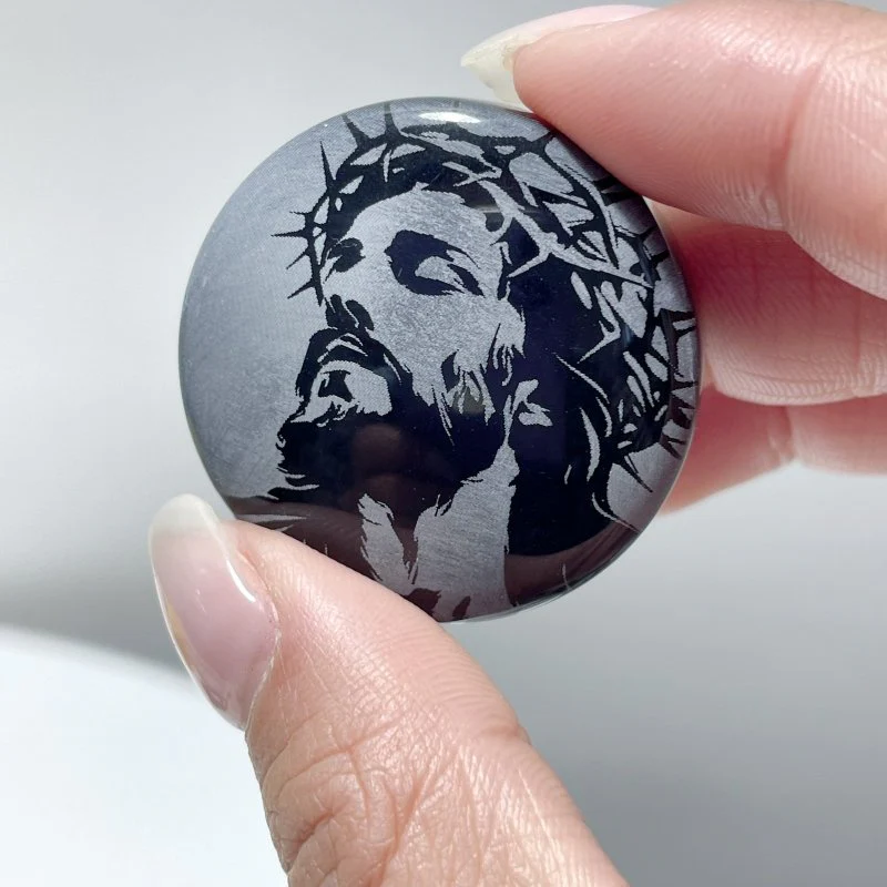 Black Obsidian Engraved Jesus Christ Round Slices DIY Accessories Wholesale - Image 6