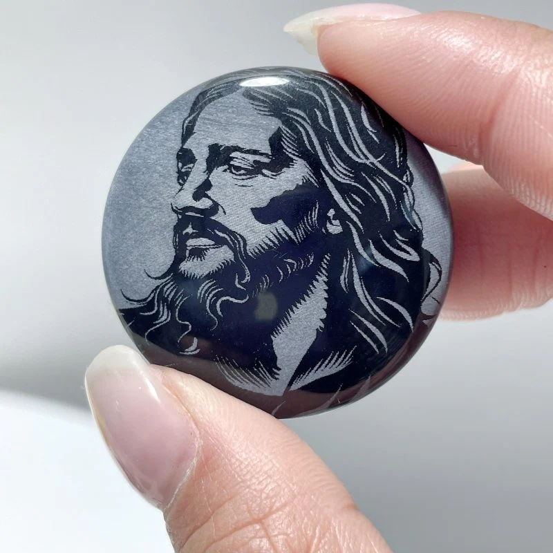 Black Obsidian Engraved Jesus Christ Round Slices DIY Accessories Wholesale - Image 7