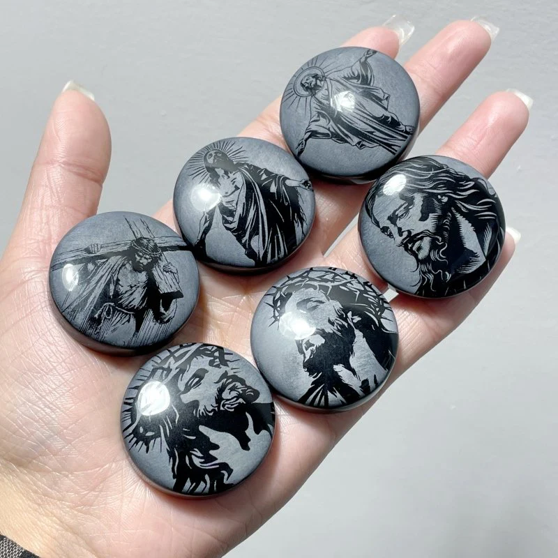 Black Obsidian Engraved Jesus Christ Round Slices DIY Accessories Wholesale - Image 8