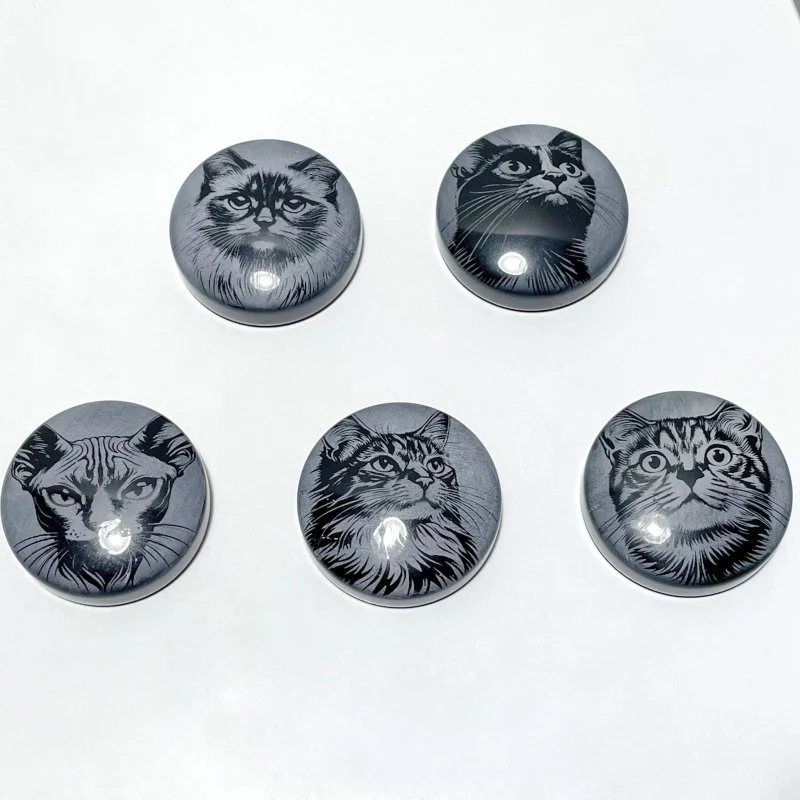 Black Obsidian Engraved Cat Round Slices DIY Accessories Wholesale - Image 2