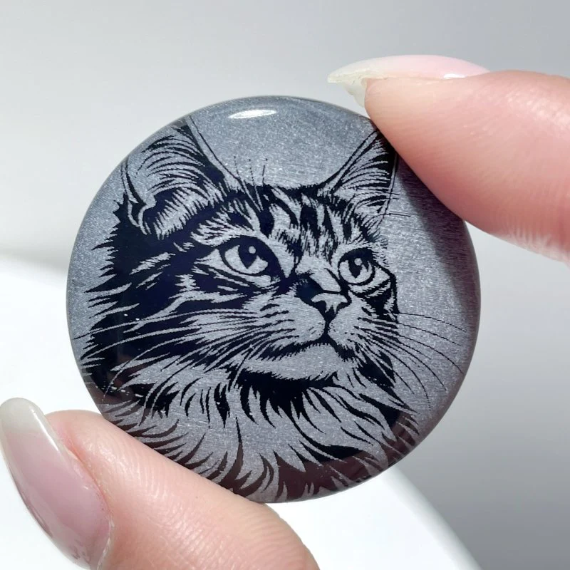 Black Obsidian Engraved Cat Round Slices DIY Accessories Wholesale - Image 5