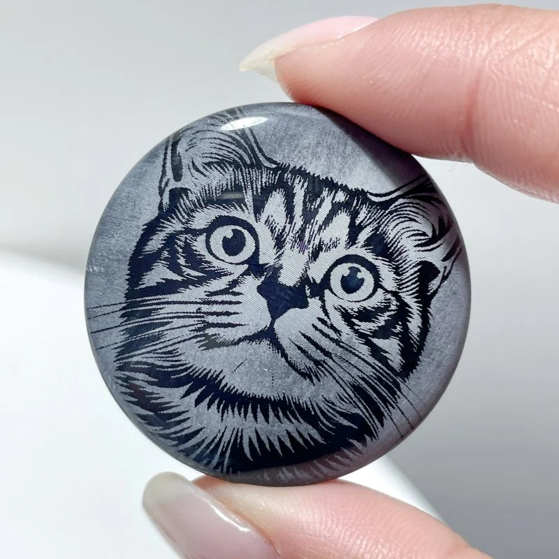 Black Obsidian Engraved Cat Round Slices DIY Accessories Wholesale - Image 6