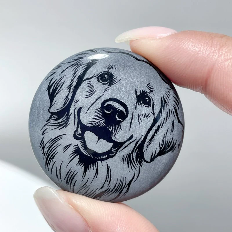Black Obsidian Engraved Dog Round Slices DIY Accessories Wholesale