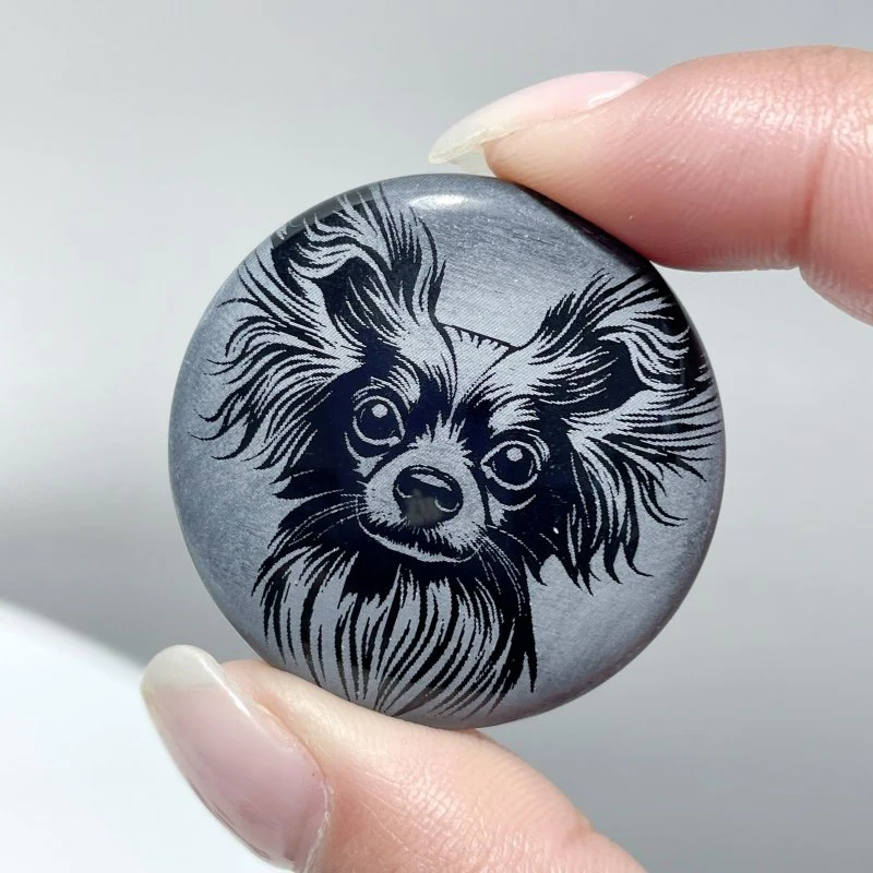 Black Obsidian Engraved Dog Round Slices DIY Accessories Wholesale - Image 10