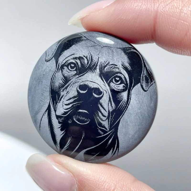 Black Obsidian Engraved Dog Round Slices DIY Accessories Wholesale - Image 11