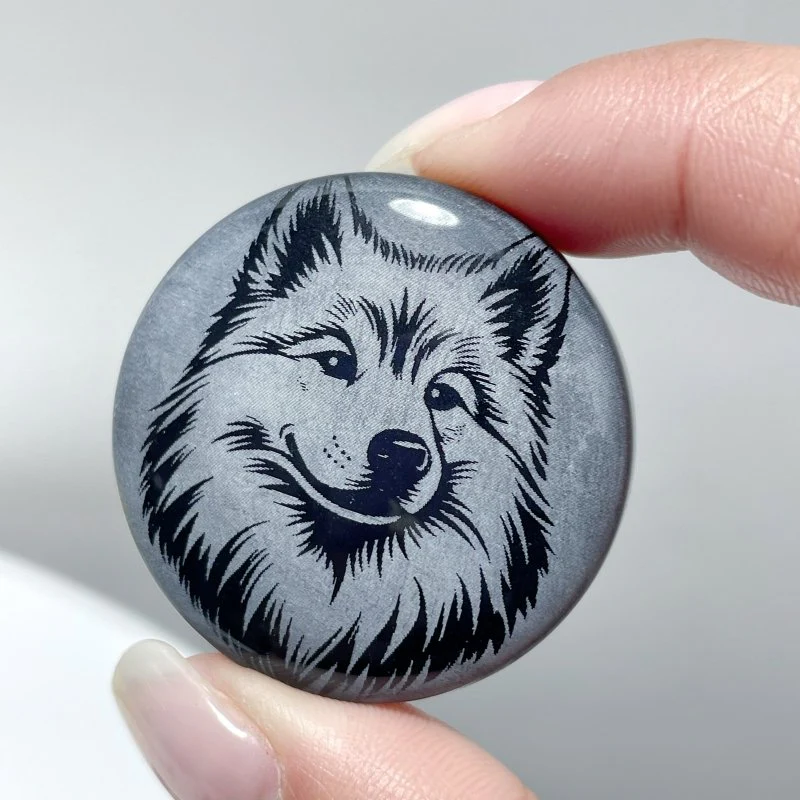 Black Obsidian Engraved Dog Round Slices DIY Accessories Wholesale - Image 12