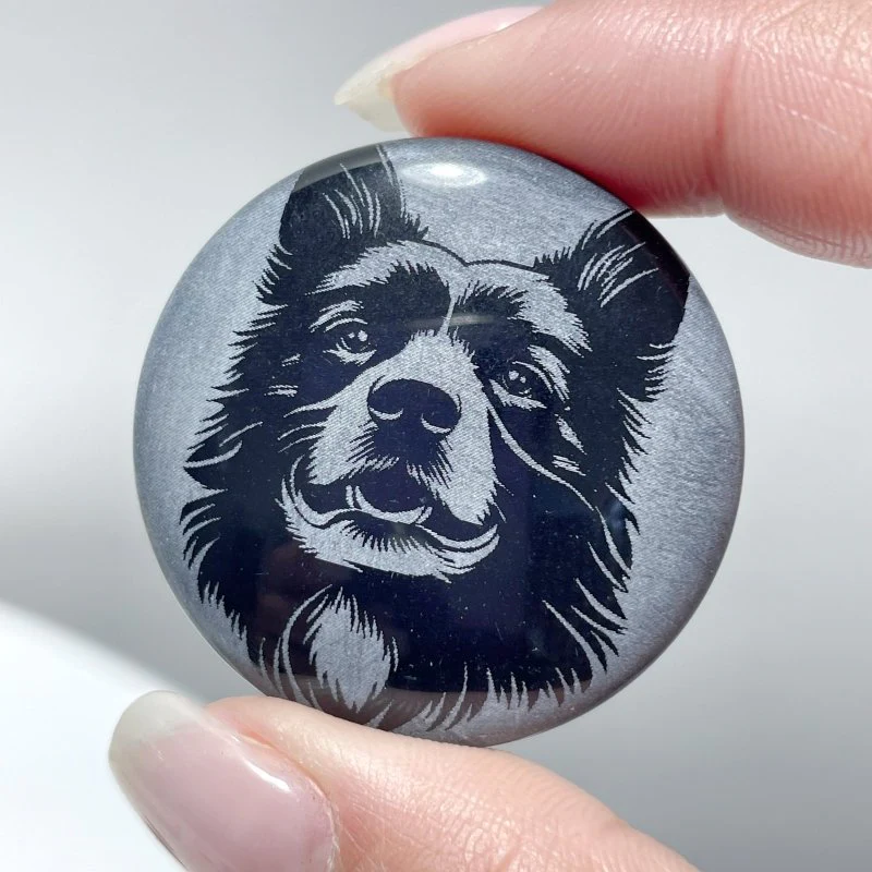 Black Obsidian Engraved Dog Round Slices DIY Accessories Wholesale - Image 13
