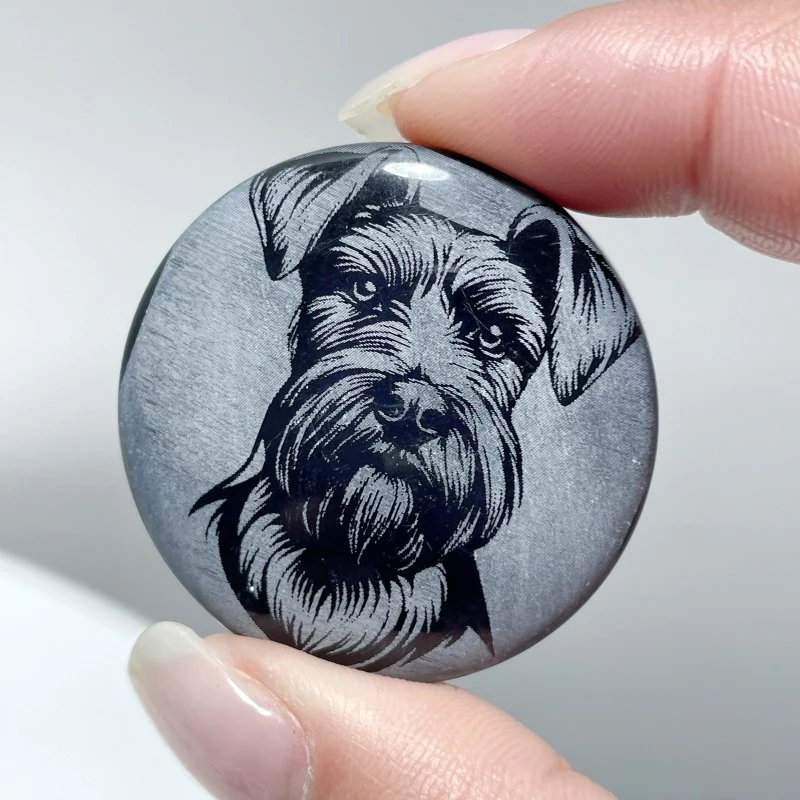 Black Obsidian Engraved Dog Round Slices DIY Accessories Wholesale - Image 15
