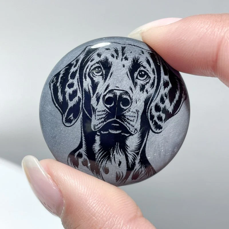 Black Obsidian Engraved Dog Round Slices DIY Accessories Wholesale - Image 4