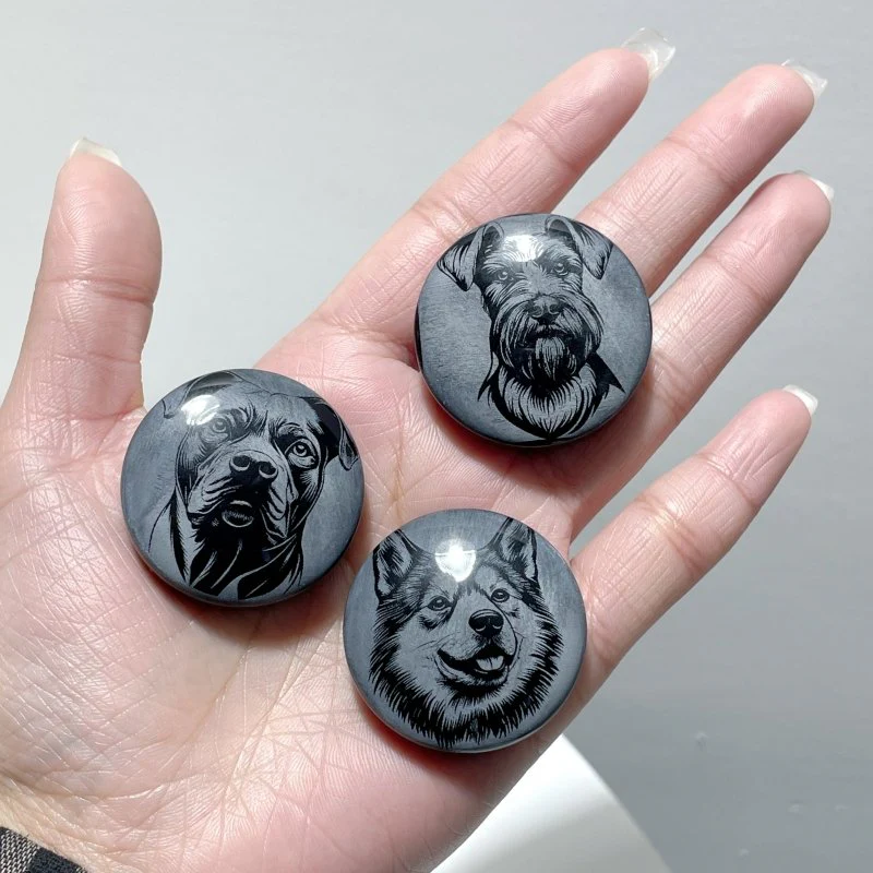 Black Obsidian Engraved Dog Round Slices DIY Accessories Wholesale - Image 5
