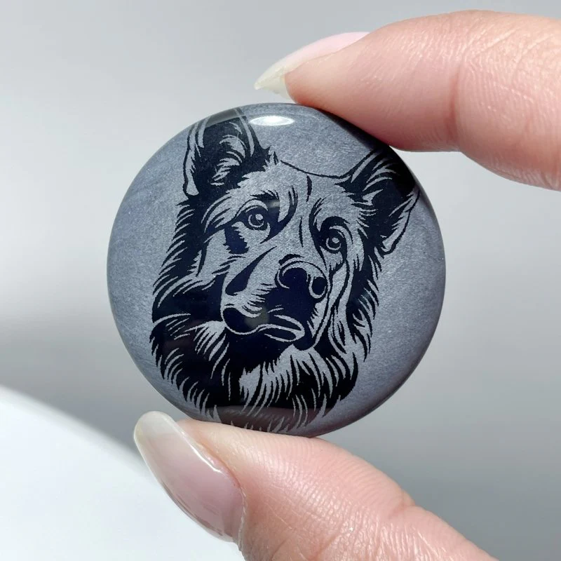 Black Obsidian Engraved Dog Round Slices DIY Accessories Wholesale - Image 6