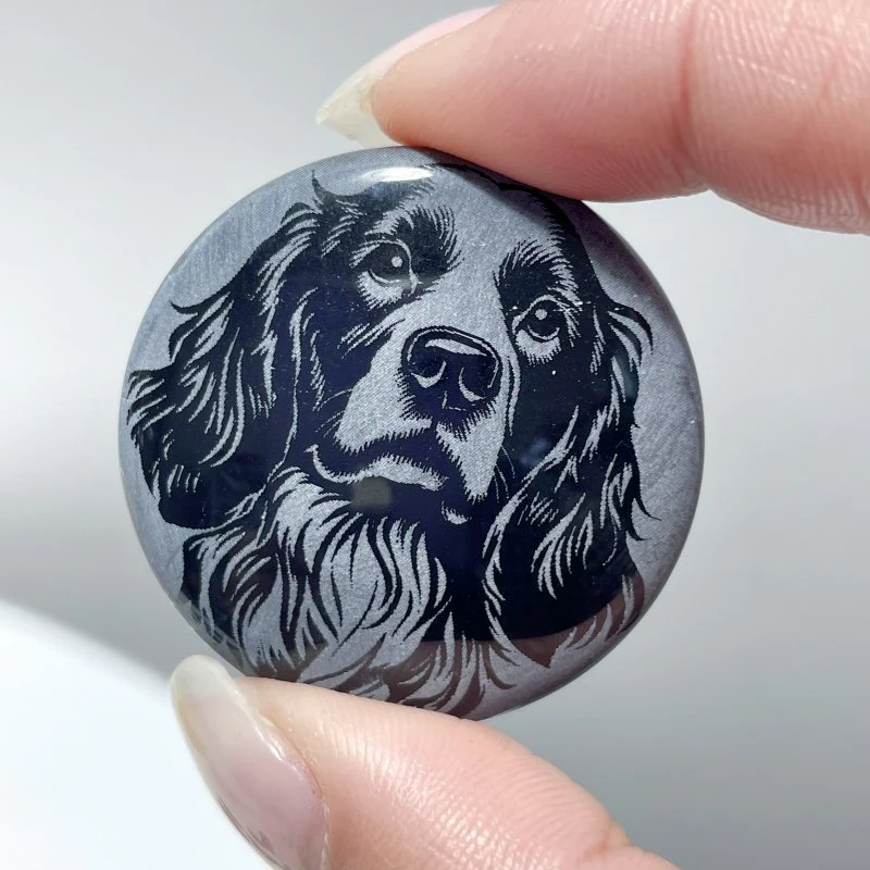 Black Obsidian Engraved Dog Round Slices DIY Accessories Wholesale - Image 8