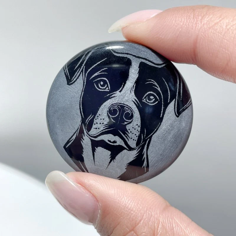 Black Obsidian Engraved Dog Round Slices DIY Accessories Wholesale - Image 9