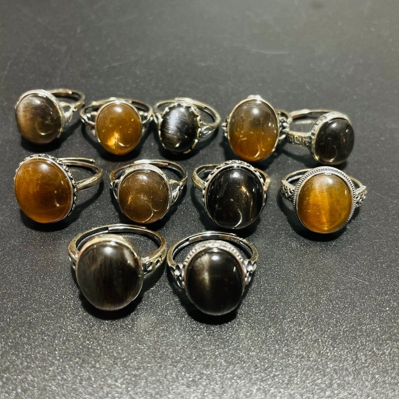 11 Pieces Black Rainbow Sun Stone Different Styles Sterling Silver Ring - Image 2