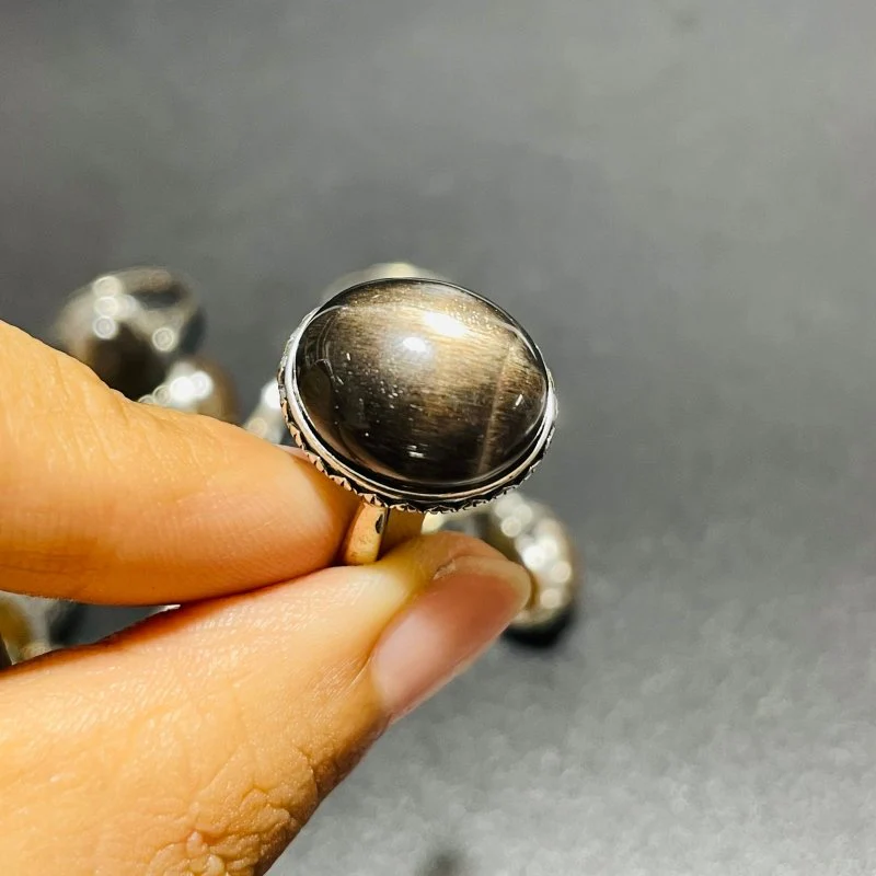 11 Pieces Black Rainbow Sun Stone Different Styles Sterling Silver Ring - Image 3
