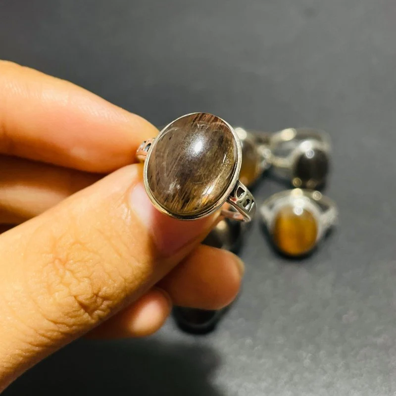 11 Pieces Black Rainbow Sun Stone Different Styles Sterling Silver Ring - Image 4