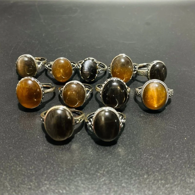 11 Pieces Black Rainbow Sun Stone Different Styles Sterling Silver Ring - Image 5