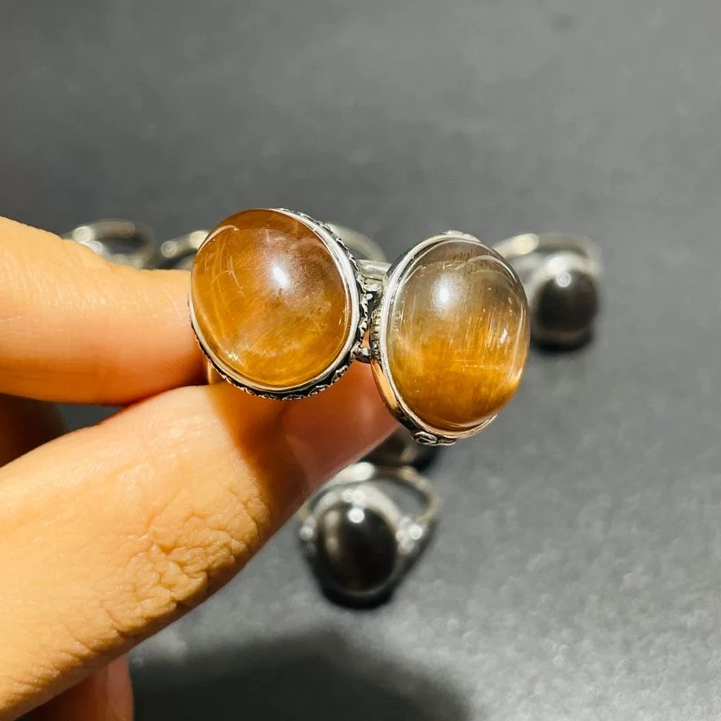 11 Pieces Black Rainbow Sun Stone Different Styles Sterling Silver Ring - Image 6