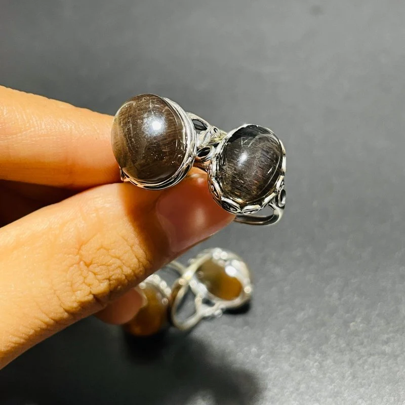 11 Pieces Black Rainbow Sun Stone Different Styles Sterling Silver Ring - Image 7