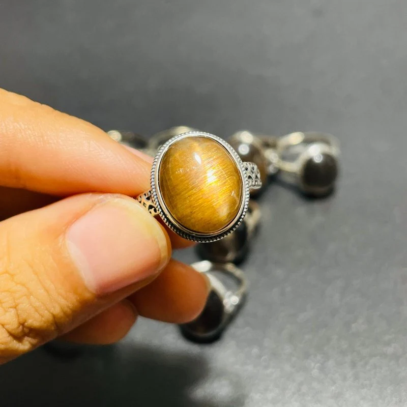 11 Pieces Black Rainbow Sun Stone Different Styles Sterling Silver Ring - Image 8