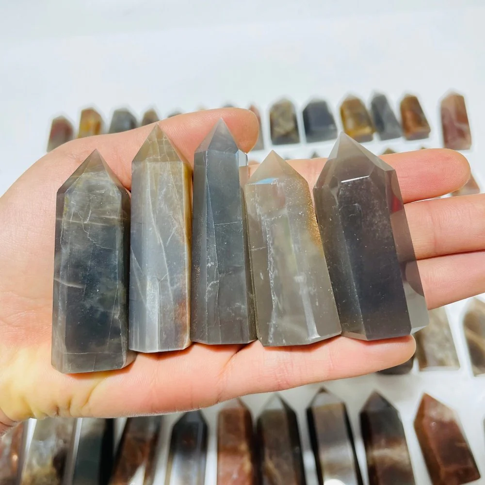 64 Pieces Black Rainbow Sun Stone With Hematite Points - Image 10