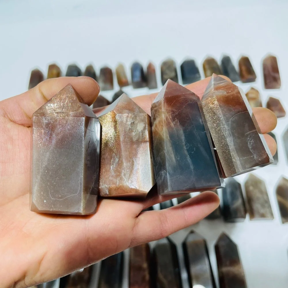 64 Pieces Black Rainbow Sun Stone With Hematite Points - Image 11
