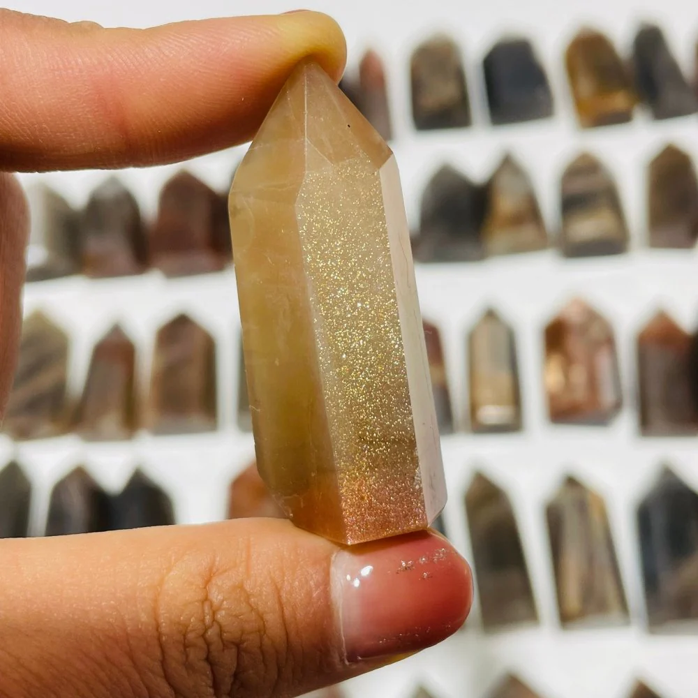 64 Pieces Black Rainbow Sun Stone With Hematite Points - Image 8