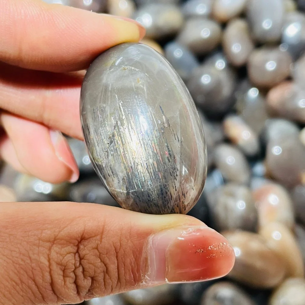 Black Rainbow Sun Stone With Hematite Tumbled Wholesale - Image 2
