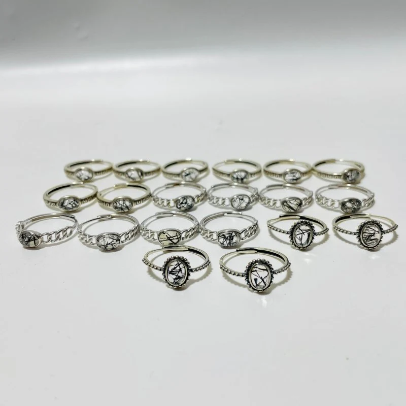 20 Pieces Beautiful Black Rutile Quartz Different Styles Sterling Silver Ring - Image 2