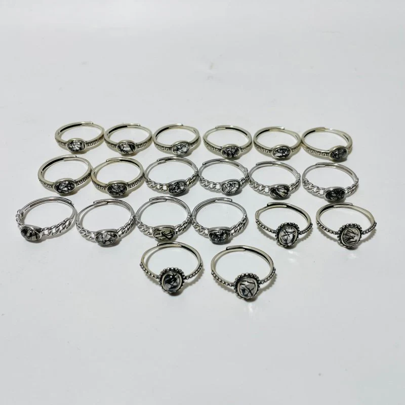 20 Pieces Beautiful Black Rutile Quartz Different Styles Sterling Silver Ring - Image 3