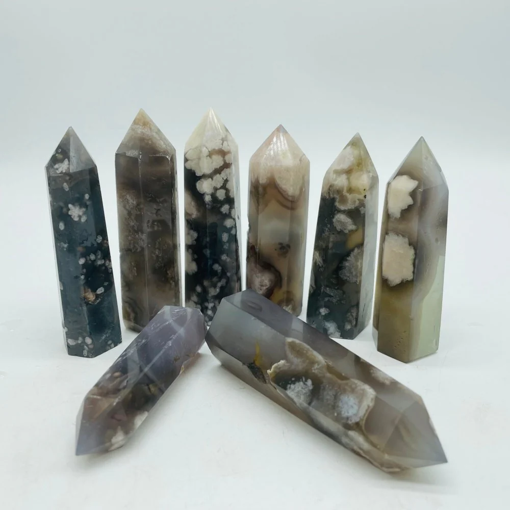 Black Sakura Flower Agate Tower Point Crystal Wholesale - Image 2