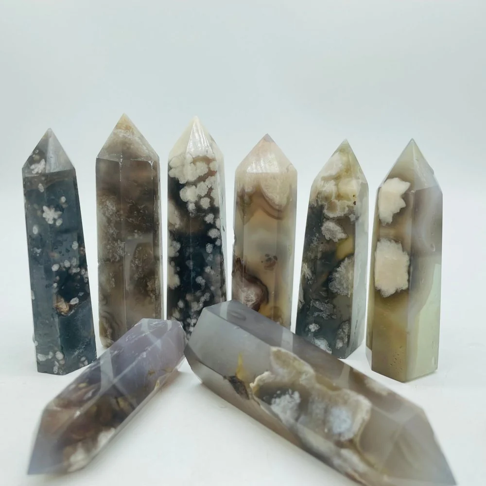 Black Sakura Flower Agate Tower Point Crystal Wholesale - Image 4