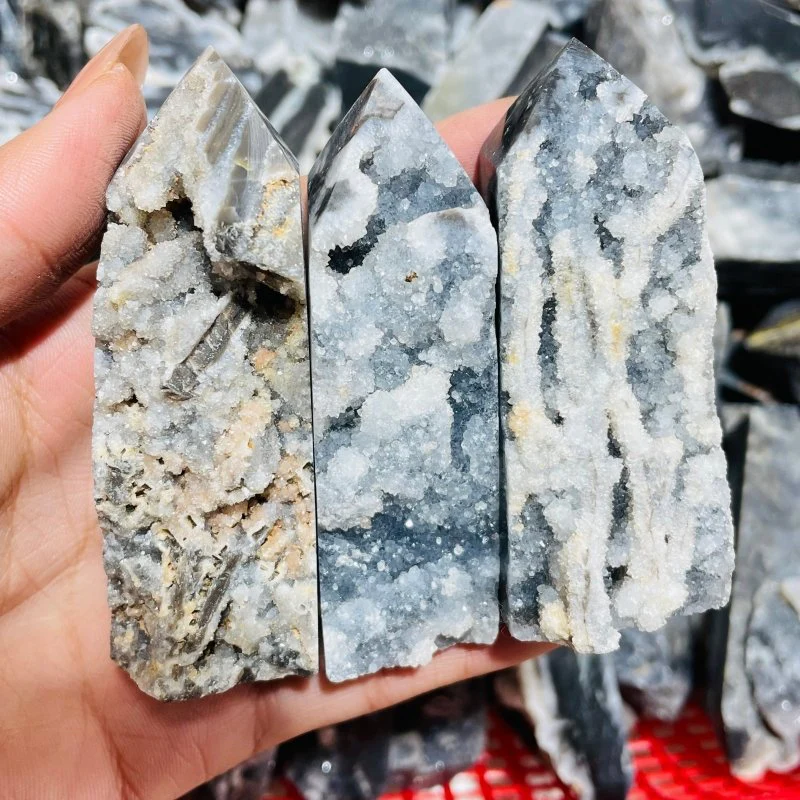 Black Sphalerite Geode Quartz Four-Sided Tower Points Wholesale - Image 3
