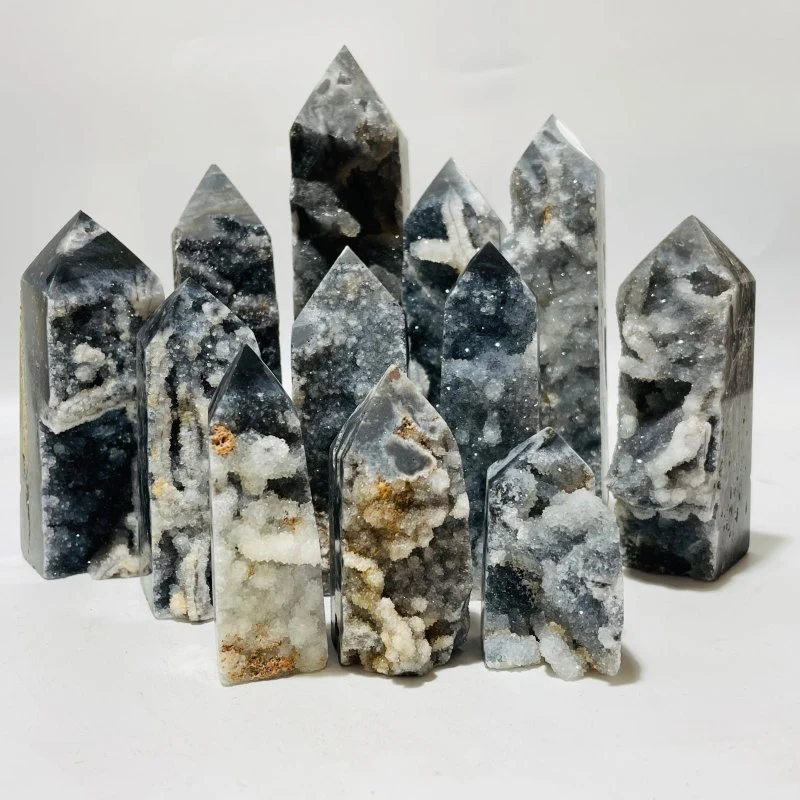 Black Sphalerite Geode Quartz Four-Sided Tower Points Wholesale - Image 4