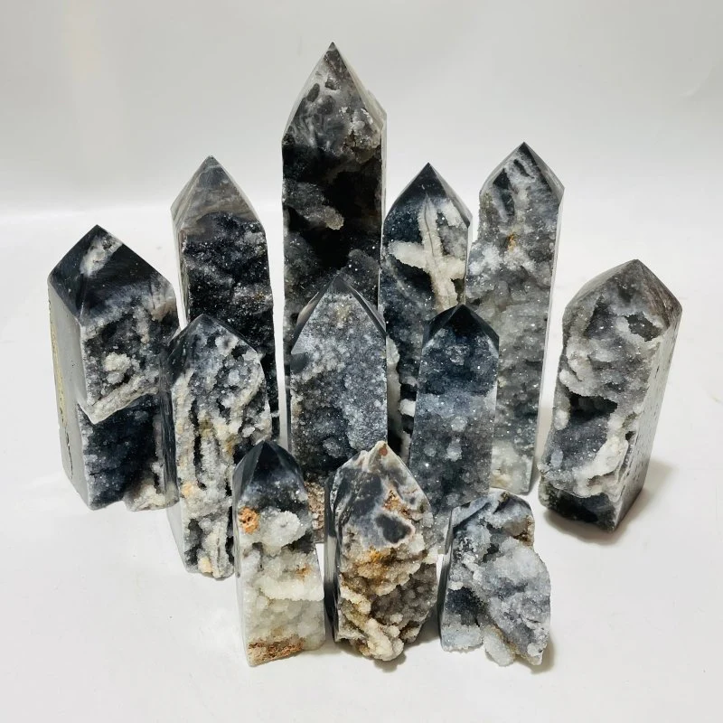 Black Sphalerite Geode Quartz Four-Sided Tower Points Wholesale - Image 5