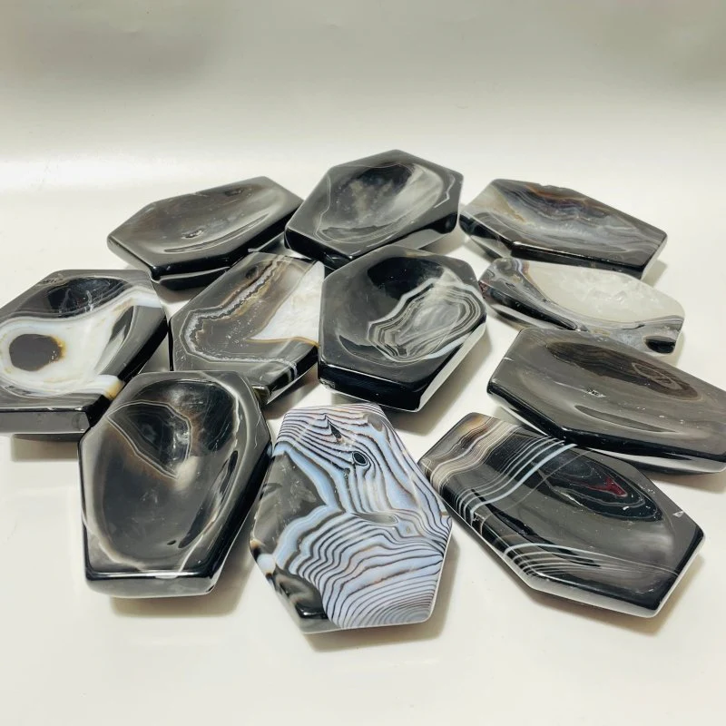 Black Stripe Agate Coffin Shallow Bowl Carving Wholesale - Image 2