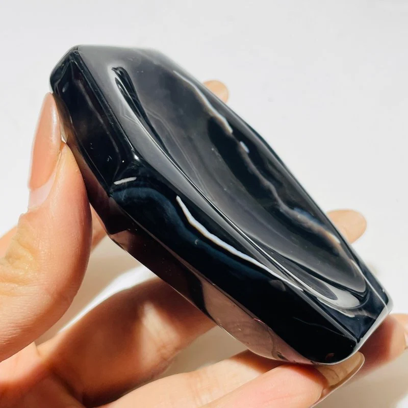Black Stripe Agate Coffin Shallow Bowl Carving Wholesale - Image 3