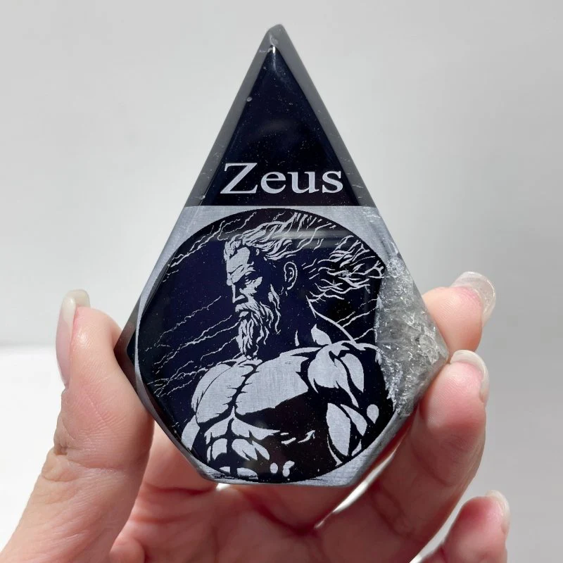 4 Pieces Black Stripe Agate Engraved Olympian Gods Arrow Head Shape - Image 2