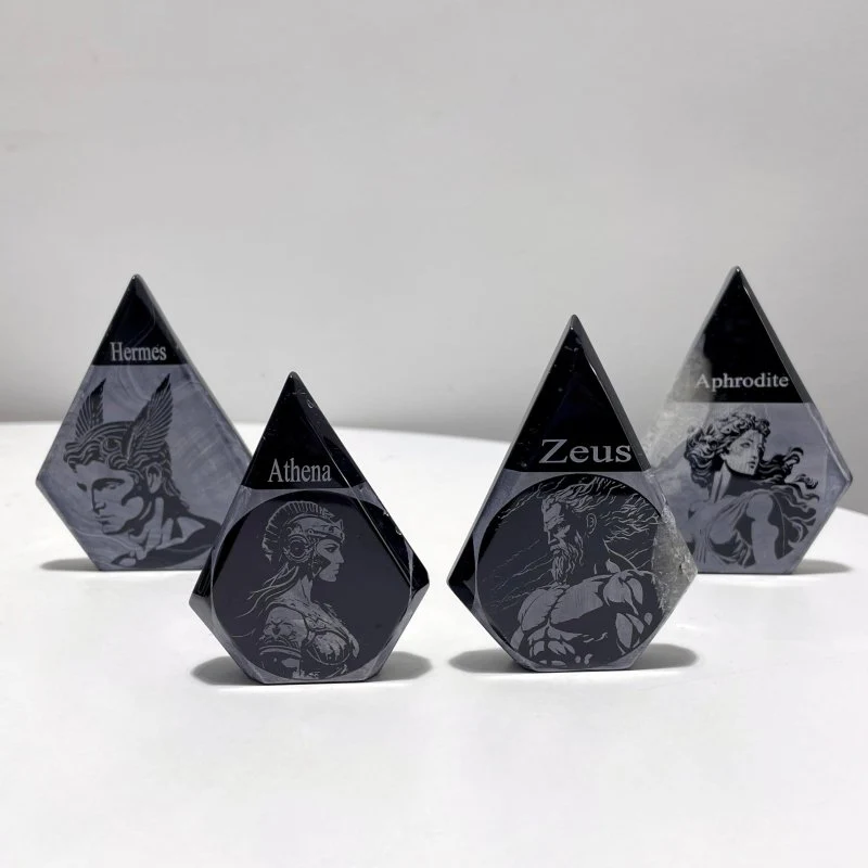 4 Pieces Black Stripe Agate Engraved Olympian Gods Arrow Head Shape - Image 3