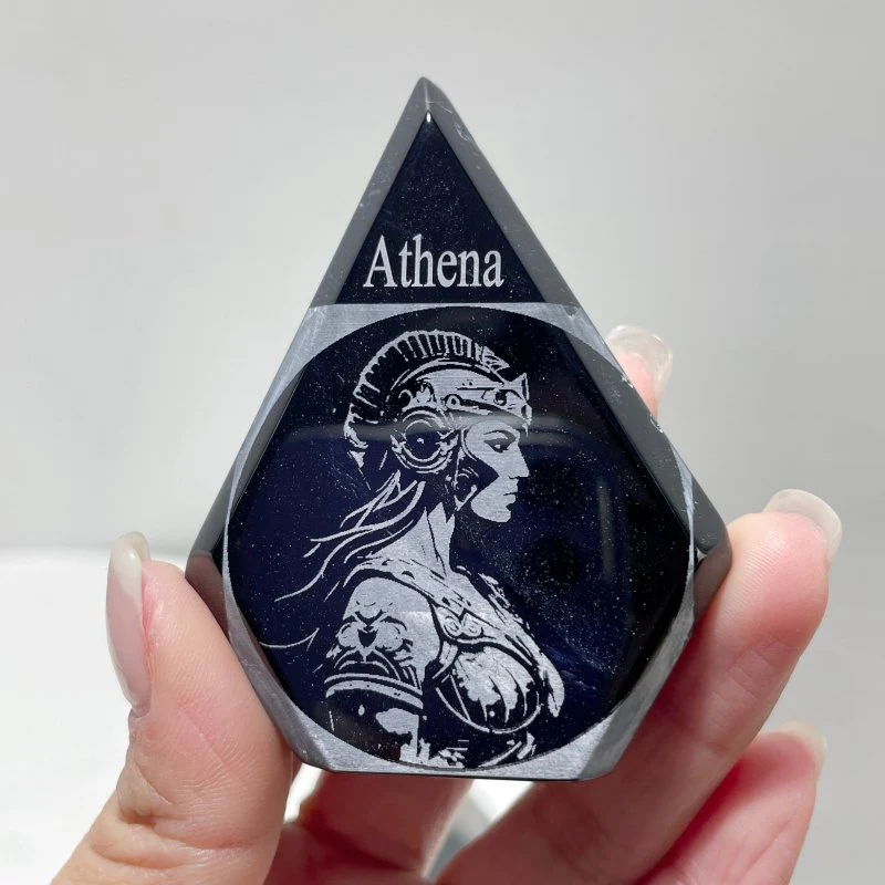 4 Pieces Black Stripe Agate Engraved Olympian Gods Arrow Head Shape - Image 4
