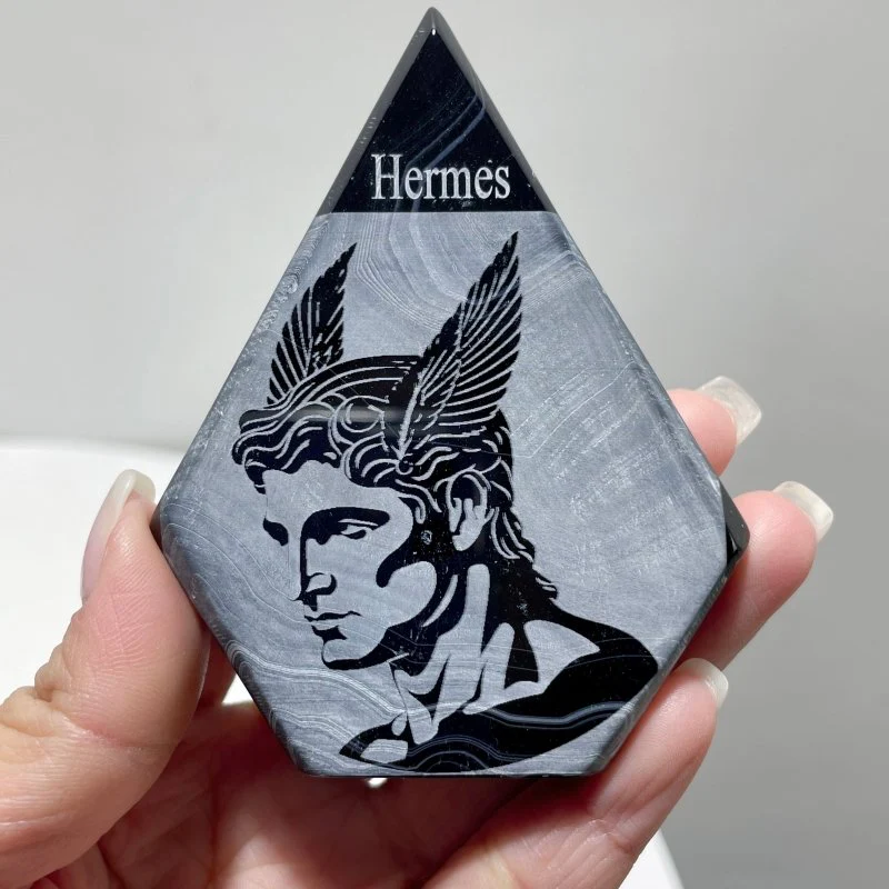 4 Pieces Black Stripe Agate Engraved Olympian Gods Arrow Head Shape - Image 5