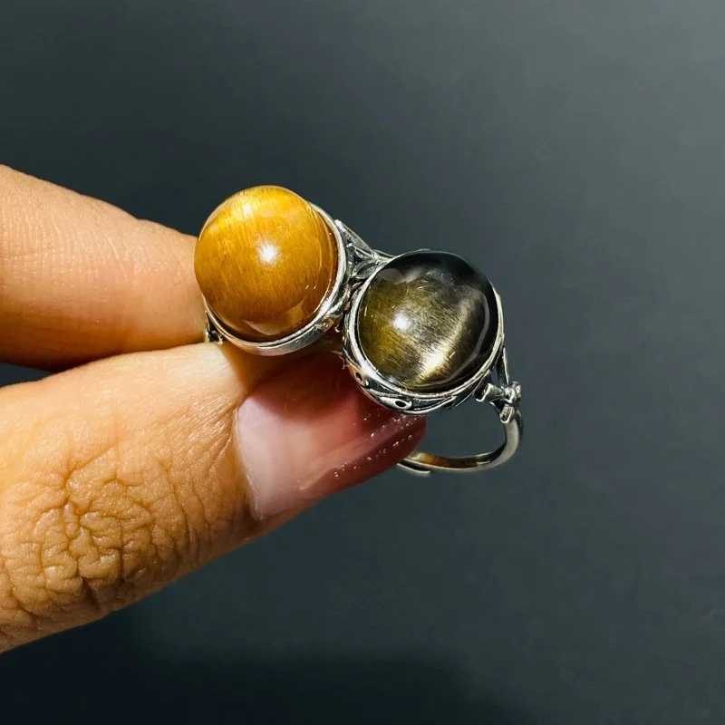 10 Pieces Black Sun Stone Different Styles Sterling Silver Ring - Image 3