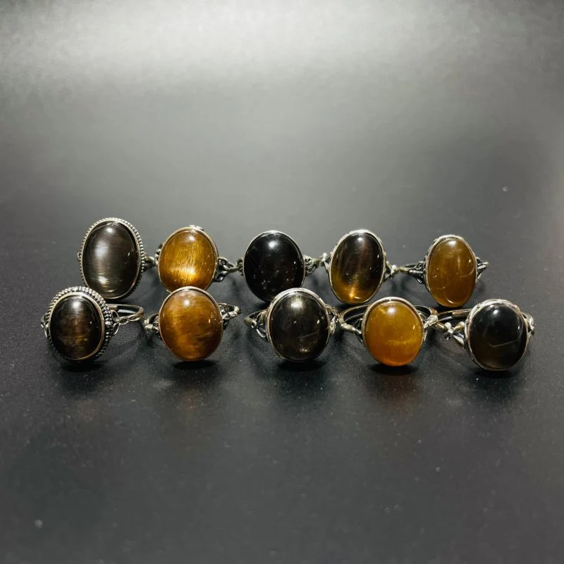 10 Pieces Black Sun Stone Different Styles Sterling Silver Ring - Image 5