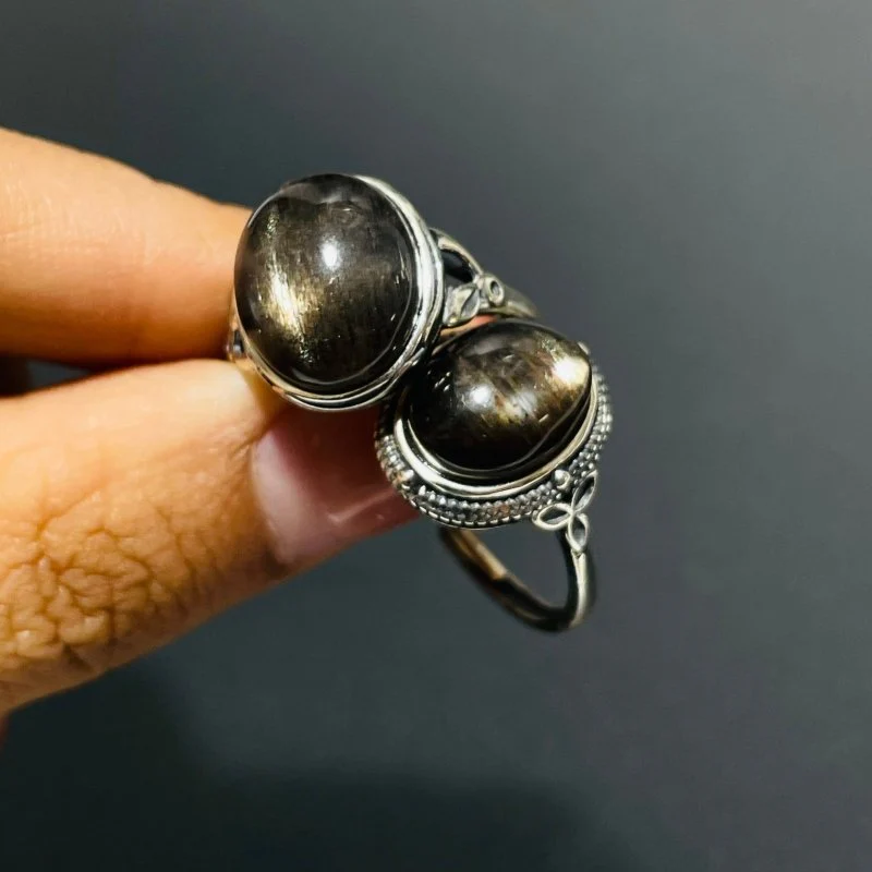 10 Pieces Black Sun Stone Different Styles Sterling Silver Ring - Image 6