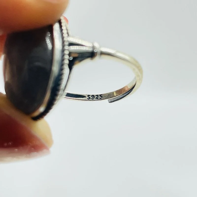 10 Pieces Black Sun Stone Different Styles Sterling Silver Ring - Image 8