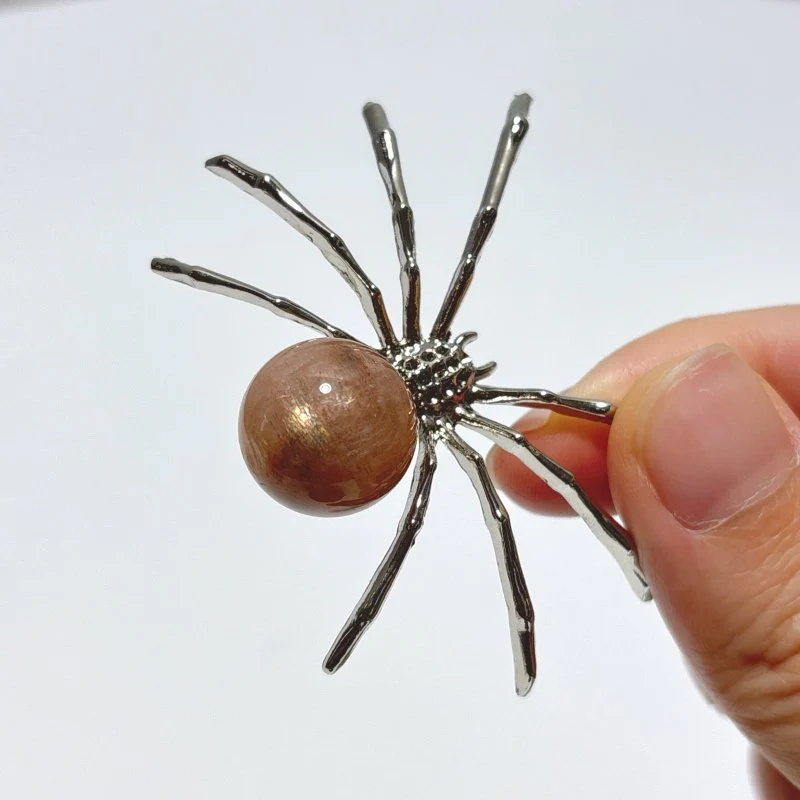Black Sunstone Crystal Sphere Spider Ornament Handmade Alloy Spider Wholesale - Image 2