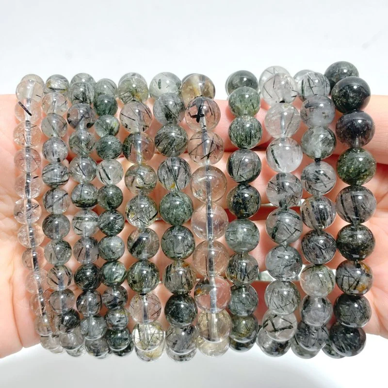 11 Pieces Black Tourmaline Mixed Black Rutile Quartz Bracelets