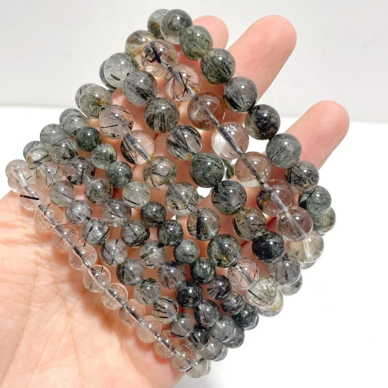 11 Pieces Black Tourmaline Mixed Black Rutile Quartz Bracelets - Image 2