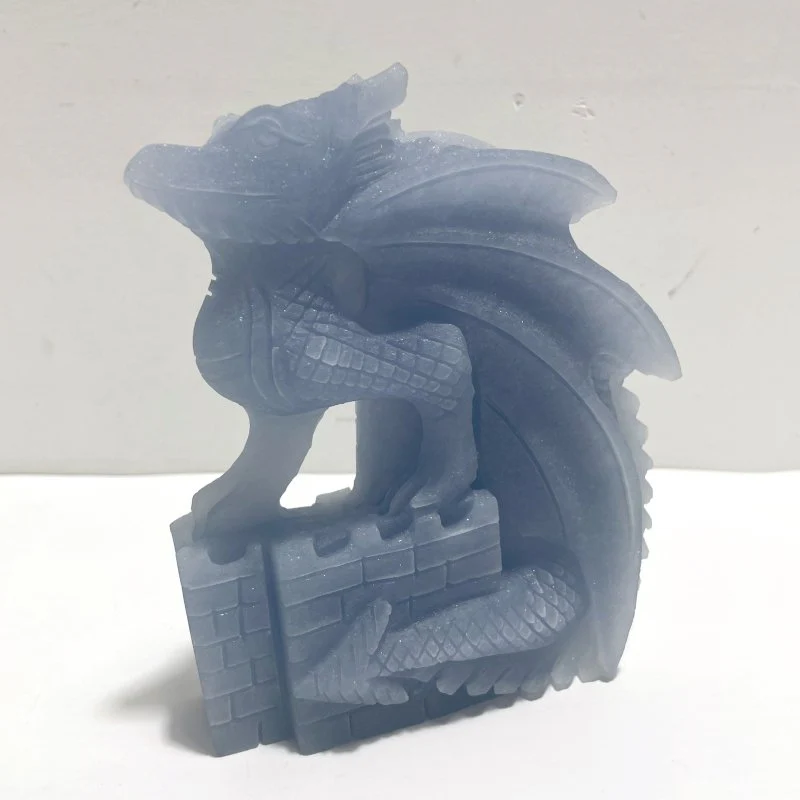 2 Pieces Blue Angelite Flying Dragon Castle Carving - Image 4